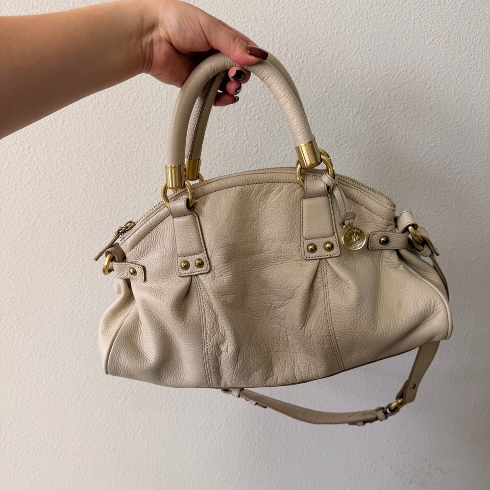 Vintage Authentic Brahmin Danica Bone Off White Satchel Slouchy Leather Bag